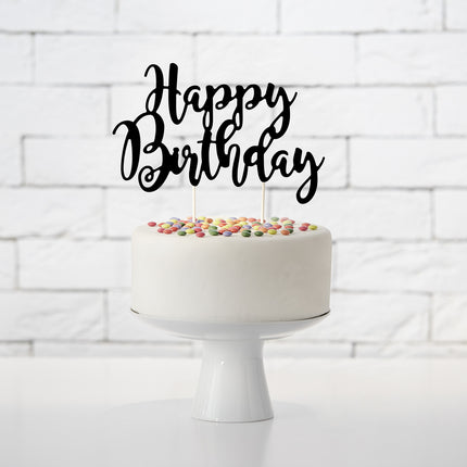 Taarttopper Happy Birthday Zwart 22,5cm