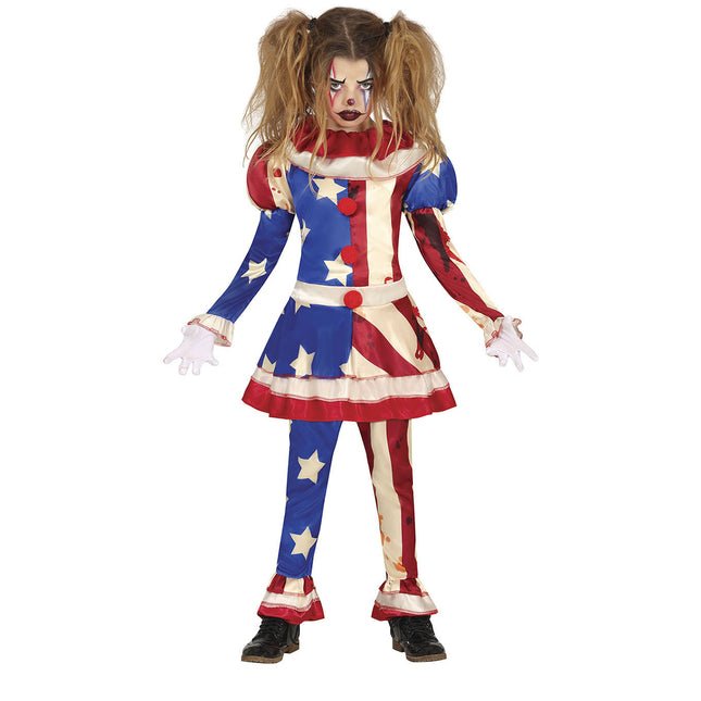 Horror Clown Halloween Kostuum Meisje Blauw Rood