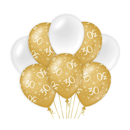 Ballonnen 30 Jaar Goud Wit 30cm 8st