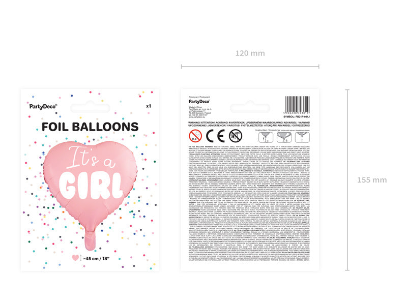 Helium Ballon Hart It'S A Girl Leeg 45cm