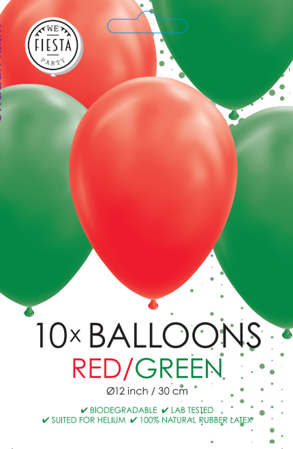 Rood Groene Ballonnen 30cm 10st