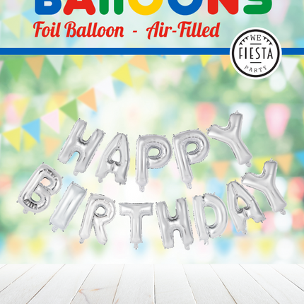 Letterballon Set Happy Birthday Zilver