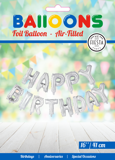 Letterballon Set Happy Birthday Zilver