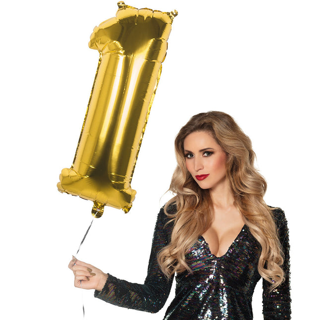 Gouden Cijfer Ballon 1 Jaar 86cm