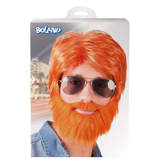 Oranje Pruik Dude Met Baard