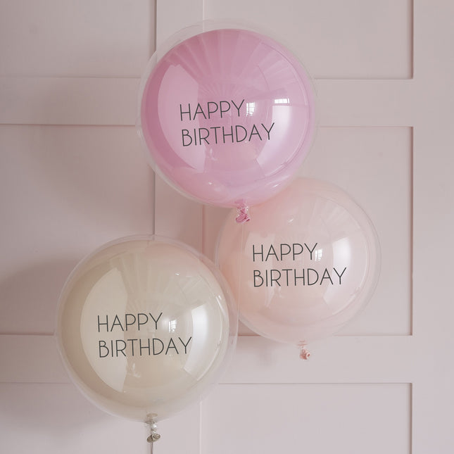 Roze Happy Birthday Ballonnen Dubbellaags 45cm 3st