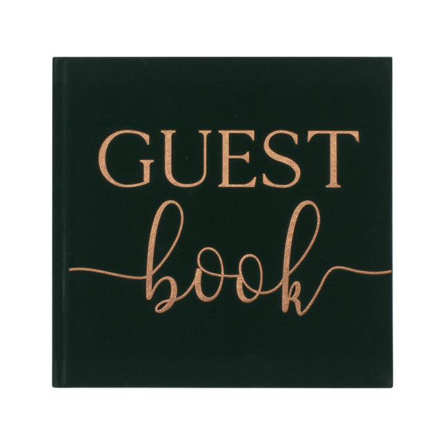 Groene Gastenboek Velvet Gouden Letters 21cm