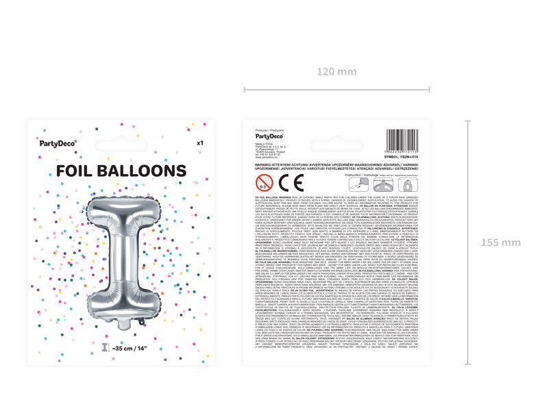 Folie Ballon Letter I Zilver Leeg 35cm