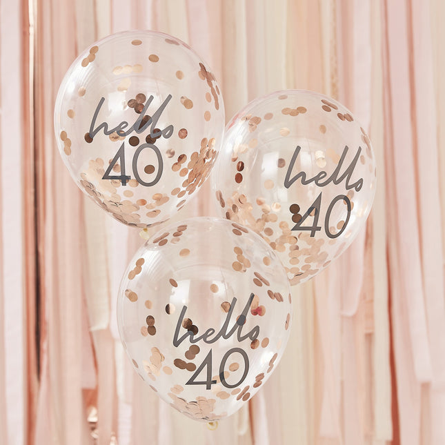 Rose Gouden Confetti Ballonnen 40 Jaar 30cm 5st