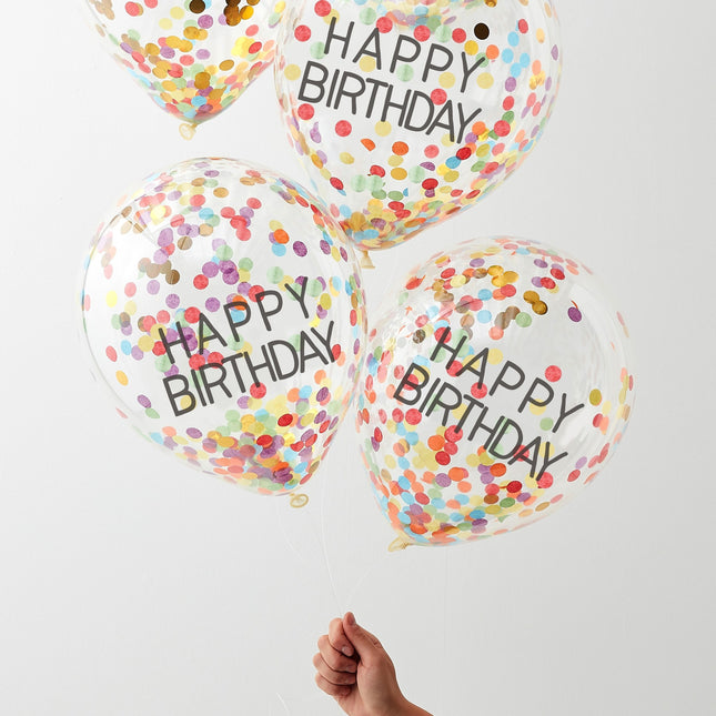 Regenboog Happy Birthday Confetti Ballonnen 30cm 5st