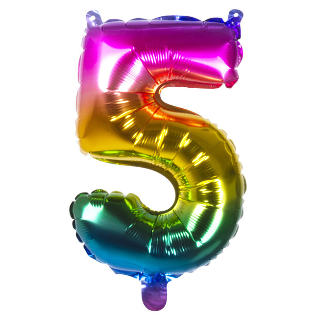 Regenboog Cijfer Ballon 5 Jaar 36cm