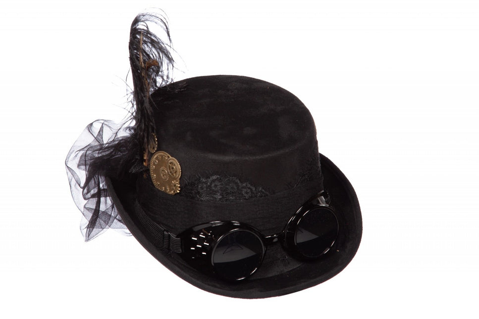 Zwarte Hoed Steampunk Met Bril