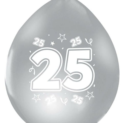 Zilver Ballonnen 25 Jaar Metallic Dubbelzijdig 30cm 8st