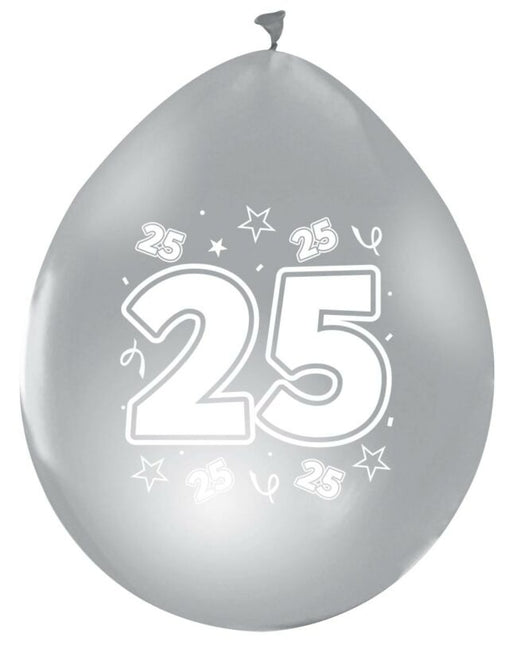 Zilver Ballonnen 25 Jaar Metallic Dubbelzijdig 30cm 8st