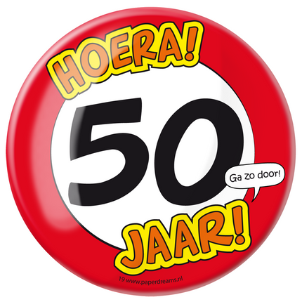 Button 50 jaar Verkeersbord 10,2cm