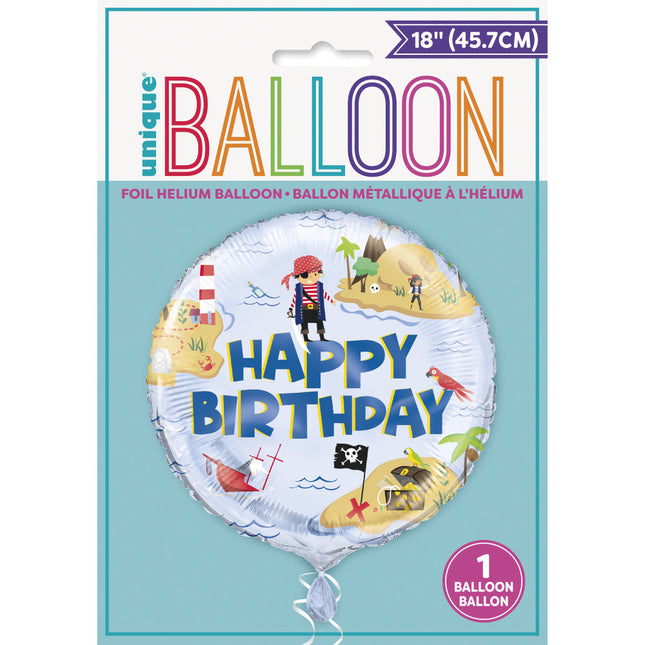 Helium Ballon Piraten Happy Birthday 45cm leeg