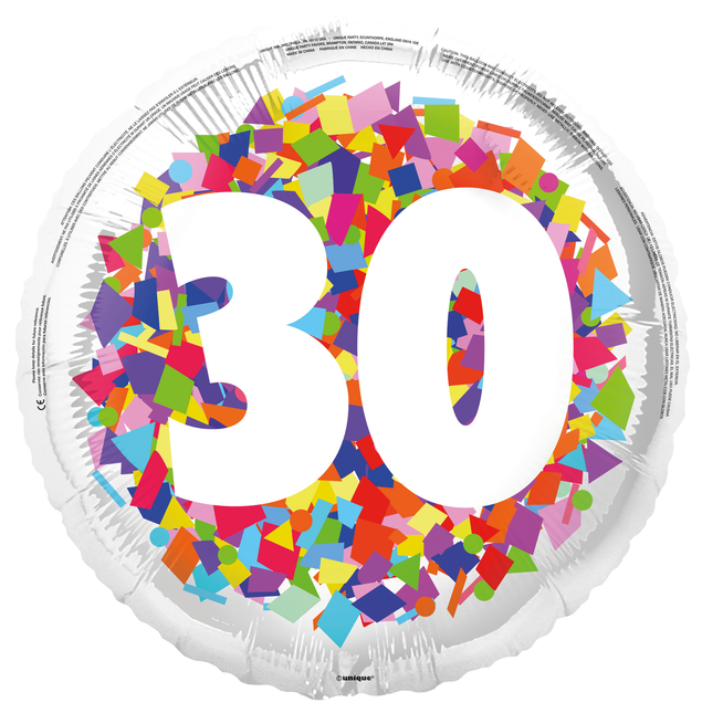 30 Jaar Helium Ballon Confetti Leeg 45cm