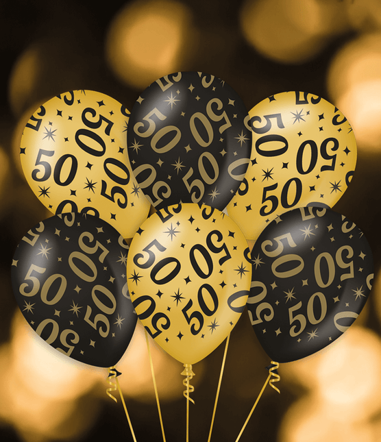 Ballonnen 100 Jaar Goud Zwart 30cm 6st