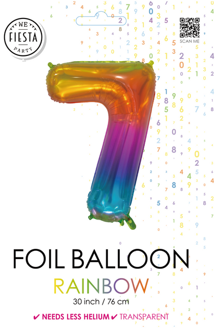 Folieballon Cijfer 7 Regenboog Transparant 66cm