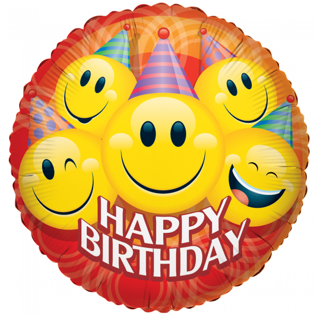 Helium Ballon Happy Birthday Smileys Party 91cm leeg