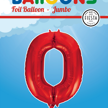 Folie Ballon Cijfer 0 Rood XL 86cm leeg