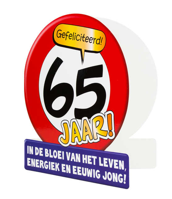 Verjaardagskaart 65 Jaar Verkeersbord 16,5cm