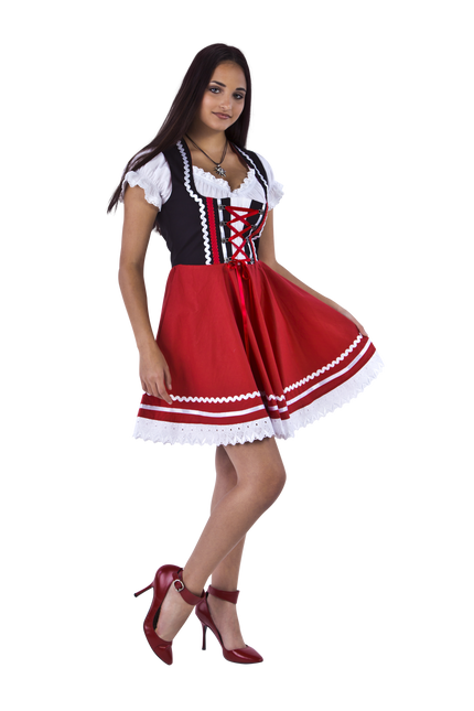 Dirndl 2-dlg., zwart/rood, Carmenblouse