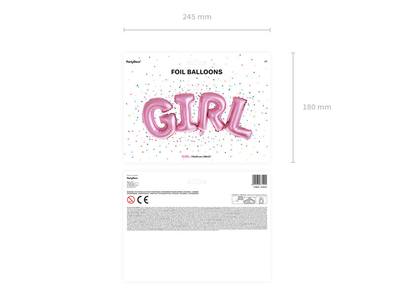 Letterballon Set Girl Roze Leeg 74cm