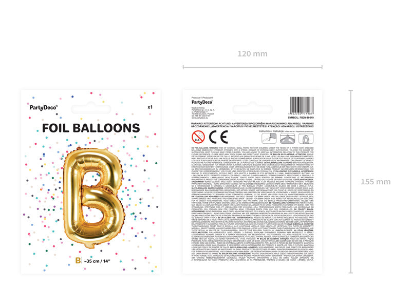 Folie Ballon Letter B Goud Leeg 35cm