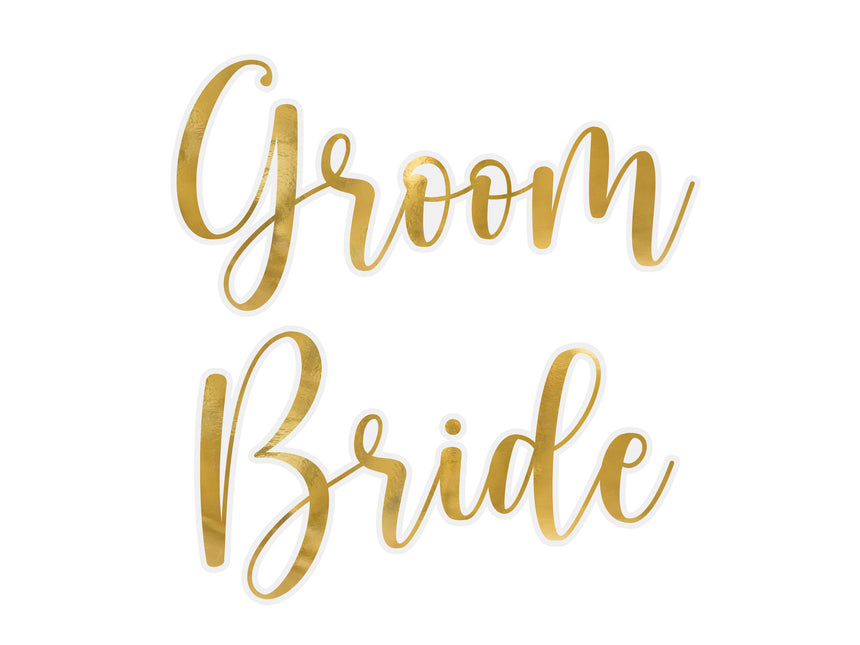 Gouden Glasstickers Groom & Bride