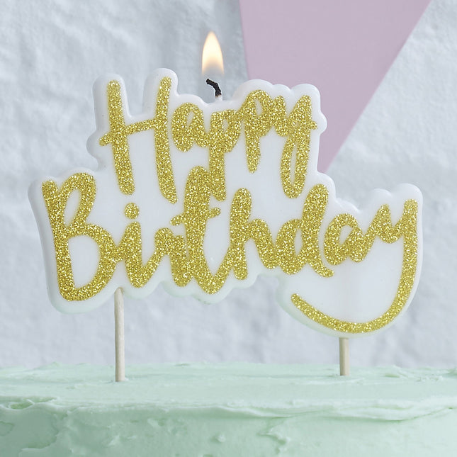 Gouden Happy Birthday Kaars Glitters 10cm