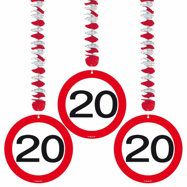 Hangdecoratie 20 Jaar Verkeersbord 75cm 3st