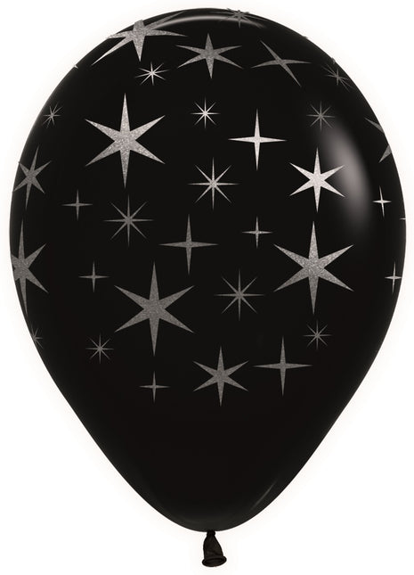 Ballonnen Bold Stars Black Metallic Ink Silver 30cm 25st