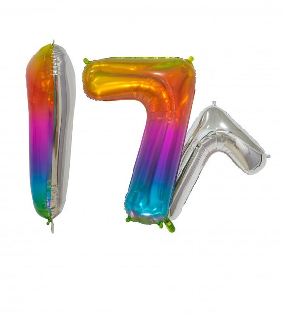 Folieballon Cijfer 7 Regenboog Transparant 66cm