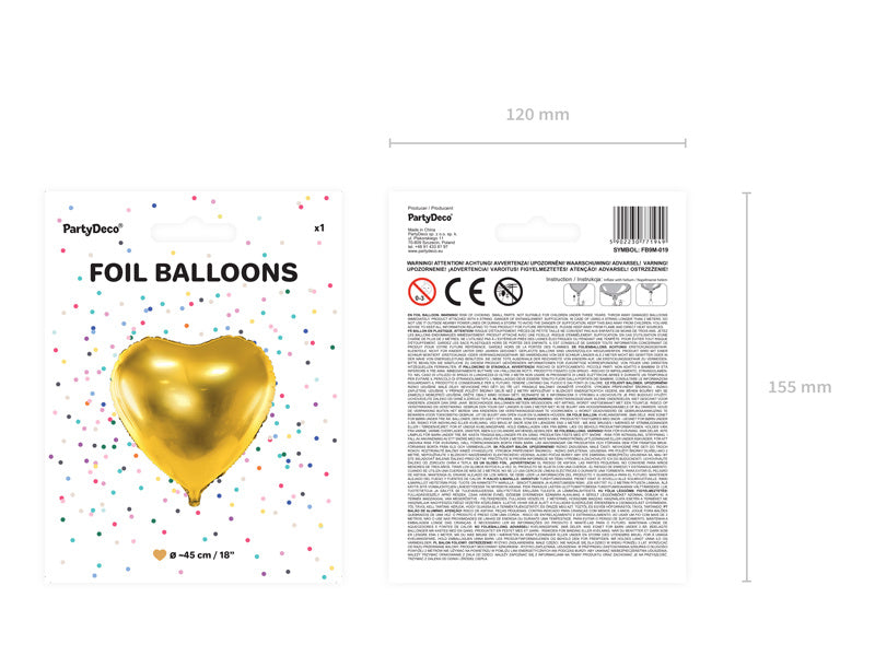 Helium Ballon Hart Goud Leeg 45cm