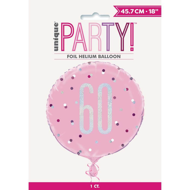 Helium Ballon 60 Jaar Roze 45cm leeg