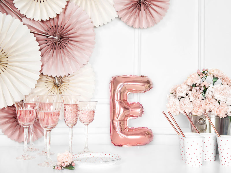 Folie Ballon Letter E Rose Goud Leeg 35cm