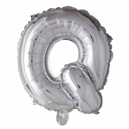 Folie Ballon Letter Q Zilver 41cm met Rietje