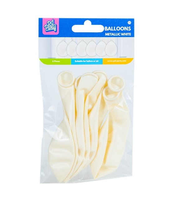 Witte Ballonnen Metallic 30cm 6st