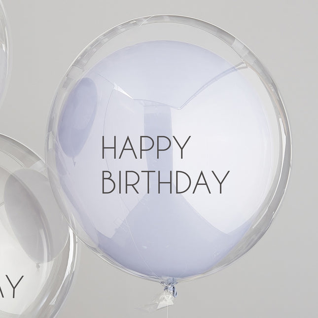 Blauwe Happy Birthday Ballonnen Dubbellaags 45cm 3st