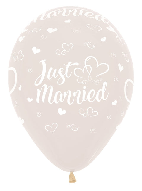 Ballonnen Just Married Hearts Crystal Clear 30cm 25st