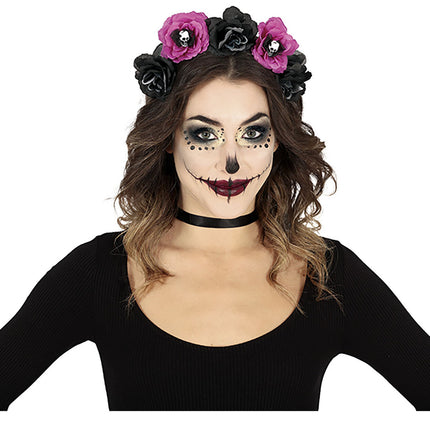 Zwarte Paarse Halloween Haarband Bloemen