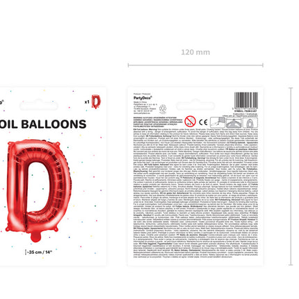 Folie Ballon Letter D Rood Leeg 35cm