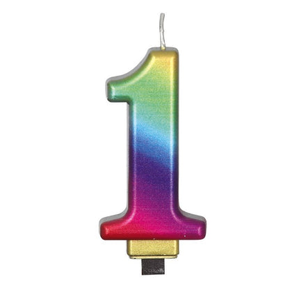 Regenboog Kaars 1 Jaar Metallic 8cm