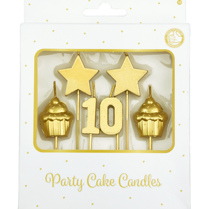 Kaarsjes 10 Jaar Cupcake Goud 17,5cm