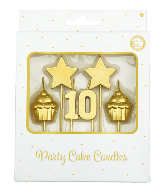 Kaarsjes 10 Jaar Cupcake Goud 17,5cm