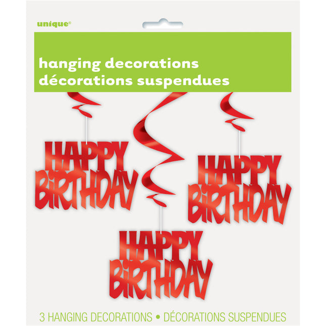 Hangdecoratie Happy Birthday Rood 81cm 3st