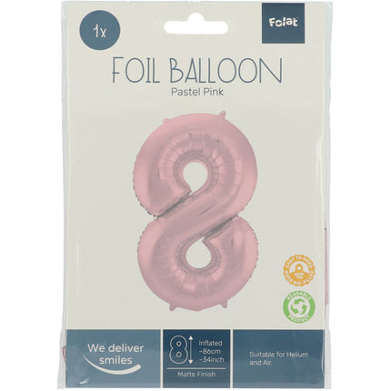 Folie Ballon Cijfer 8 Pastel Roze XL 86cm leeg