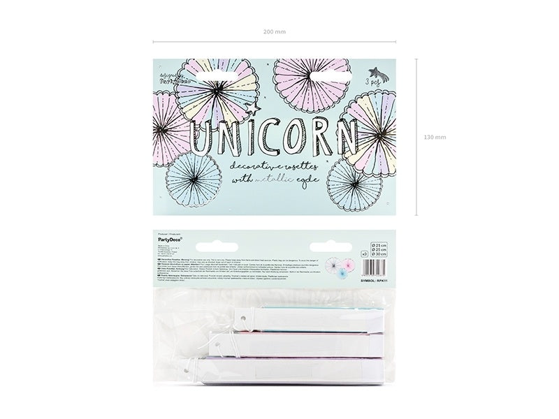 Papieren Waaiers Gekleurd Unicorn Set 21-30cm 3 delig