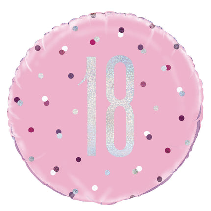 Helium Ballon 18 Jaar Roze 45cm leeg